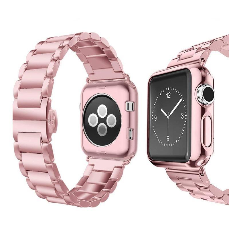 Apple rose / 38mm Apple Watch Series 5 4 3 2 Band, Luxury case bundle set, Stainless Steel strap bracelet metal rolex link watchband, 38mm, 40mm, 42mm, 44mm