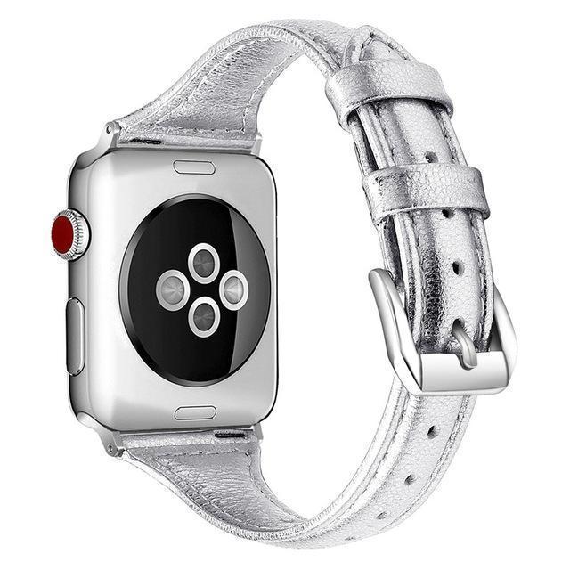 Apple silver / 38-mm Band for Apple Watch Leather Bnad 38mm 42mm 40mm 44mm Rose Gold Silver Strap For Apple Watch Bracelet Series 4 3 2 1 For Women