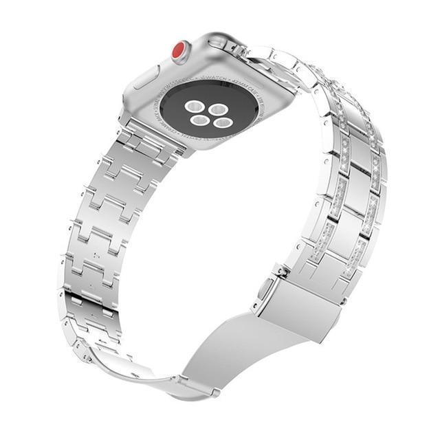 Apple silver / 38mm Apple Watch Series 5 4 3 2 Band, Stainless Steel Strap Women Rhinestone round Diamonds cz Bracelet for iWatch Band  38mm, 42mm, 40mm, 44mm