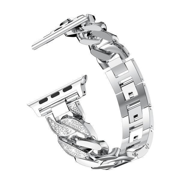 Apple Silver / 38mm Apple Watch Series 5 4 3 2 Band, Women Ladies Watch Bracelet, Fashionable Diamond Cowboy Chains Strap Metal Link 38mm, 40mm, 42mm, 44mm