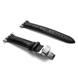 Apple Silver buckle with black leather black string / 38MM Apple Watch Series 5 4 3 2 Band, Crocodile Grain cow Leather Butterfly Buckle Bands iWatch 38mm, 40mm, 42mm, 44mm -  US Fast Shipping