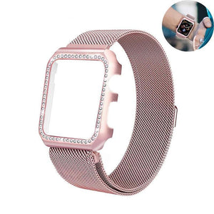Apple Strap & Diamond Case Apple Watch bundle 38mm 40mm 44mm 42mm Stainless Steel band Milanese Loop Bracelet for iWatch 4 3 2 1