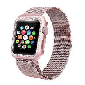 Apple Strap & Diamond Case Apple Watch bundle 38mm 40mm 44mm 42mm Stainless Steel band Milanese Loop Bracelet for iWatch 4 3 2 1