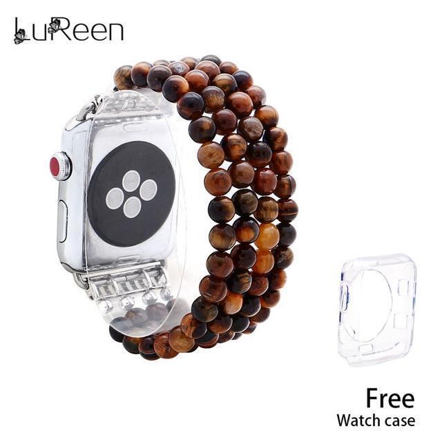 Apple tiger  eye / 38mm Tiger Eye Beads Watch Strap Natural Stone Apple Watchband For iWatch Women  38mm/42mmWatch Band 4 Rows Bracelet