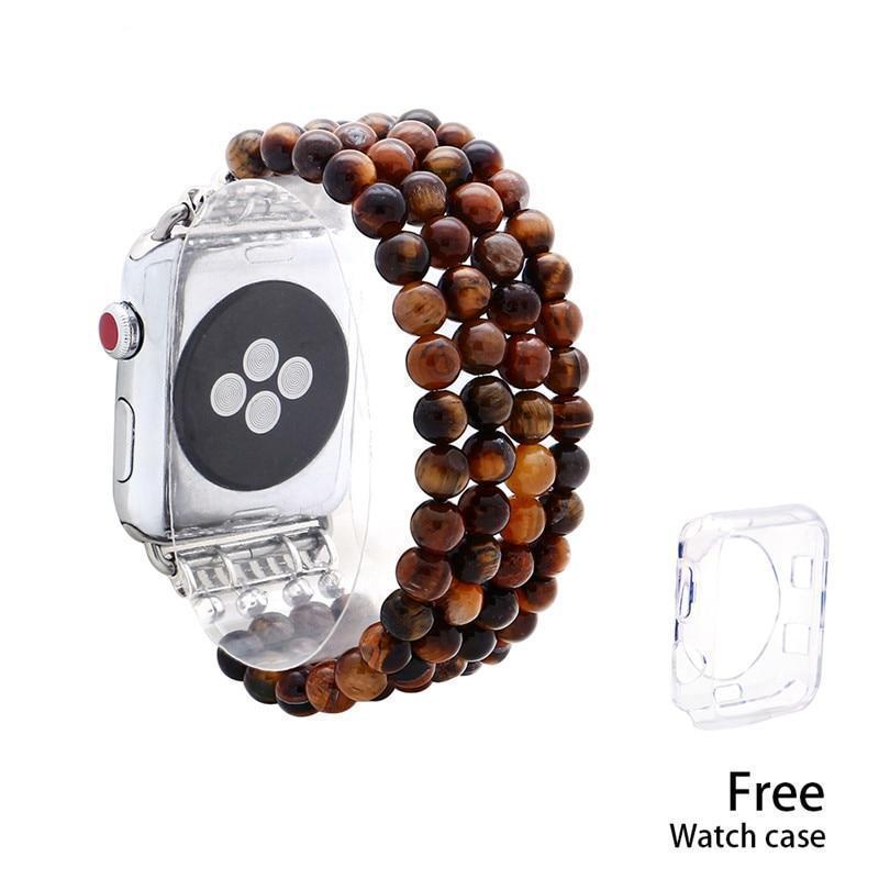 Apple Tiger Eye Beads Watch Strap Natural Stone Apple Watchband For iWatch Women  38mm/42mmWatch Band 4 Rows Bracelet