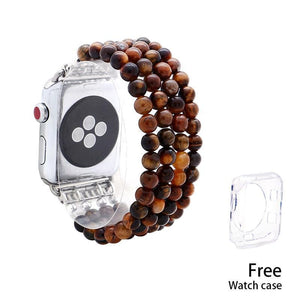 Apple Tiger Eye Beads Watch Strap Natural Stone Apple Watchband For iWatch Women  38mm/42mmWatch Band 4 Rows Bracelet