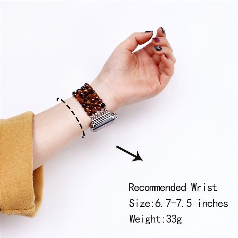 Apple Tiger Eye Beads Watch Strap Natural Stone Apple Watchband For iWatch Women  38mm/42mmWatch Band 4 Rows Bracelet