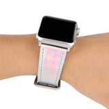 Apple White / for 38mm 40mm Apple Watch iridescent Metallic shine Faux Leather Watchband iwatch 4 40mm 44mm 38mm 42mm  Replacement Bracelet Strap