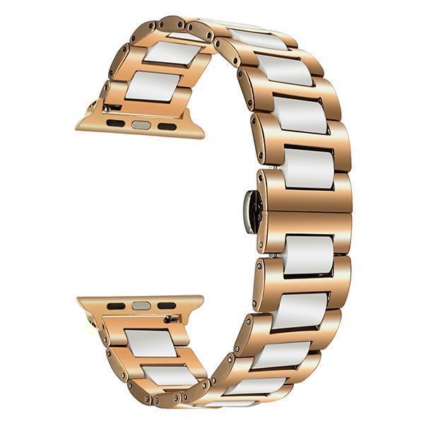 Apple White Rose Gold / 38mm Ceramic + Stainless Steel Watchband for iWatch Apple Watch 38mm 40mm 42mm 44mm Series 1 2 3 4 Band Wrist Strap Bracelet