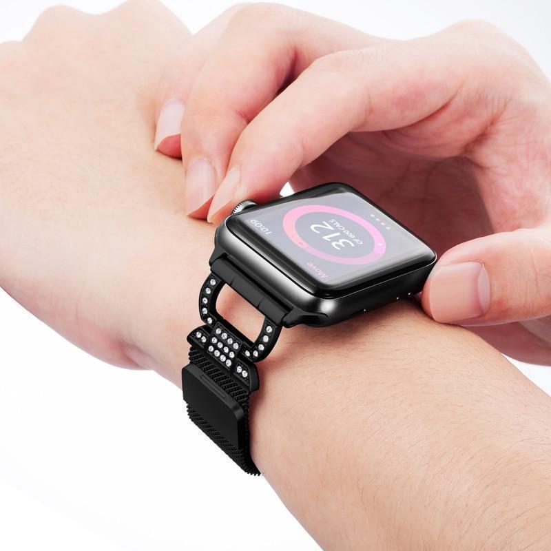 Home Milanese loop diamond strap for Apple watch band 44mm 40mm apple watch 4 5 3 stainless steel link bracelet iwatch band 42mm 38mm on AliExpress