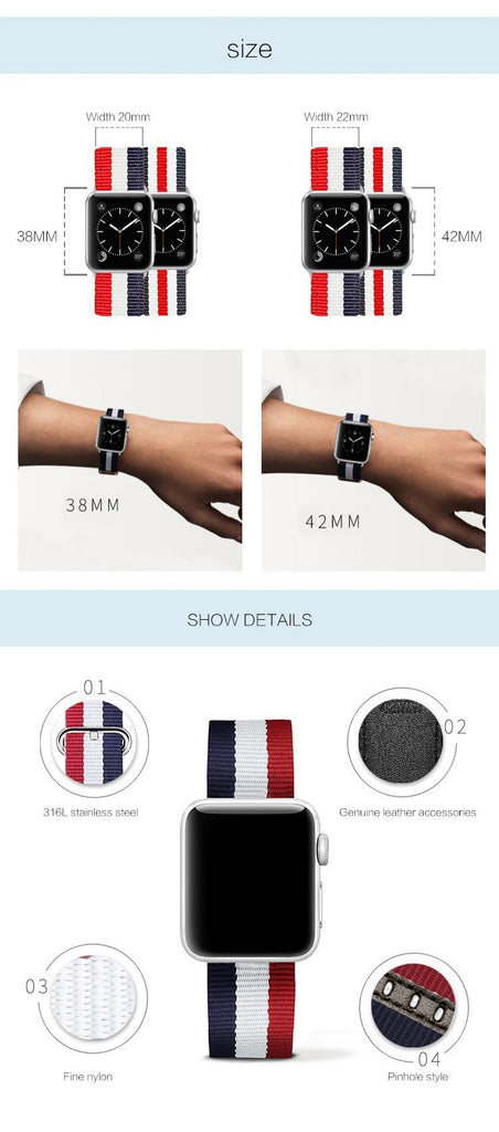 Flag Style Leather & Nylon Bands for Apple Watch - 12 Colors