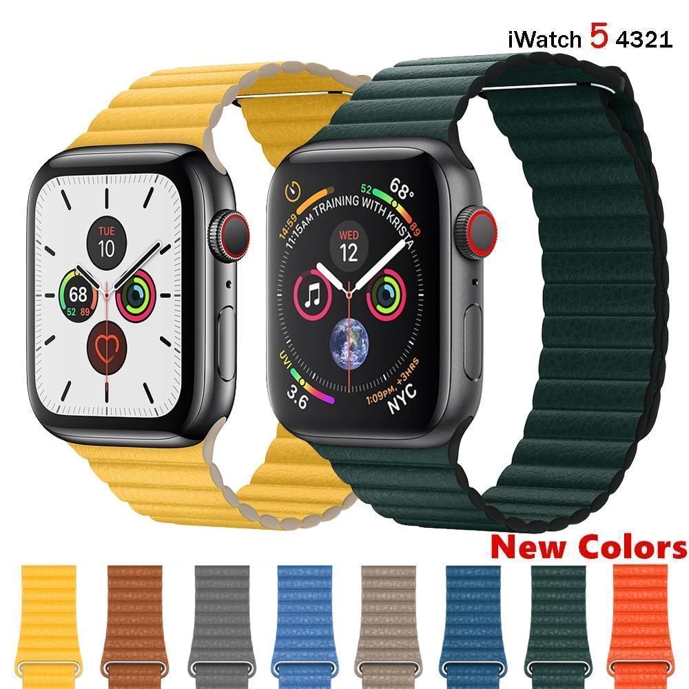 Watchbands Apple watch band magnetic genuine Leather loop strap,  iwatch 44mm 40mm 42mm 38mm watchband Series 5 4 3