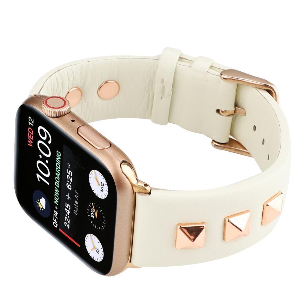 Watchbands Apple watch band Rose Gold Metal Rivet Leather Sport Strap For iWatch series 5 4 3 2 1 44mm 42mm 40mm 38mm