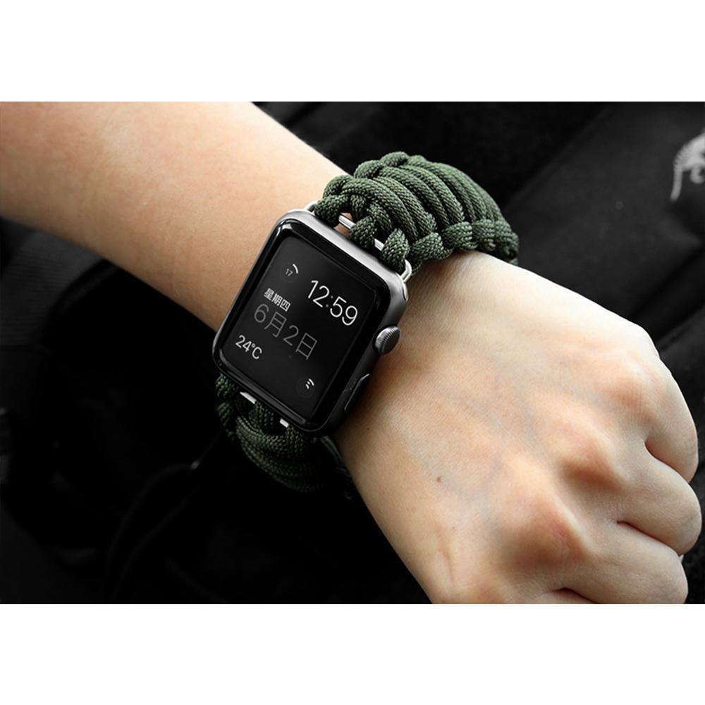 Watchbands Apple Watch Paracord nylon band, Handmade men army sport strap 5 4 3  44mm 40mm 42mm 38mm, millitary Survival Rope Metal Bolt Clasp
