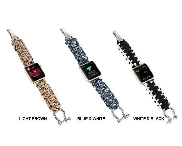 Watchbands Apple Watch Paracord nylon band, Handmade men army sport strap 5 4 3  44mm 40mm 42mm 38mm, millitary Survival Rope Metal Bolt Clasp - US ship