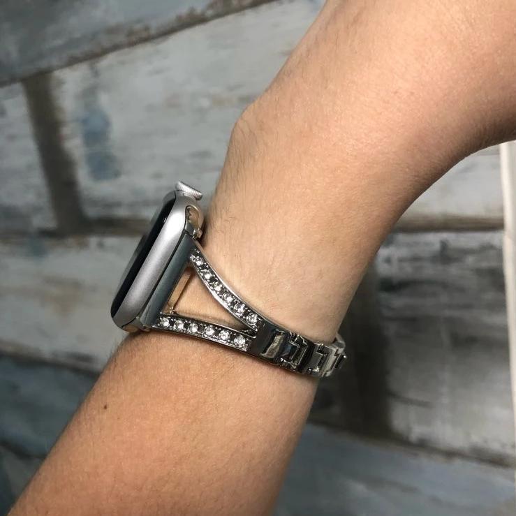 Watchbands Designers Apple watch V Cuff Bracelet, bling diamond crystals Stainless Steel band, women  iwatch strap series 5 4 3, 42mm 38mm 4 44mm 40mm