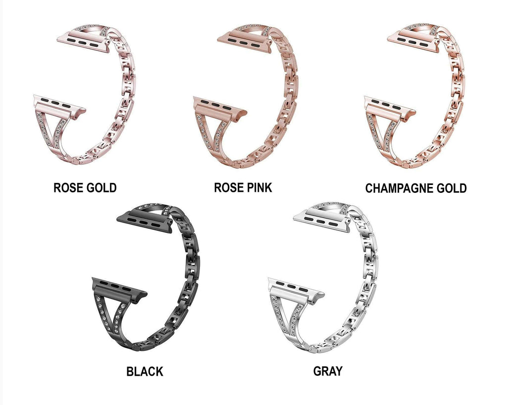 Watchbands Designers Apple watch V Cuff Bracelet, bling diamond crystals Stainless Steel band, women  iwatch strap series 5 4 3, 42mm 38mm 4 44mm 40mm
