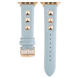 Watchbands Light blue / 42mm or 44mm Apple watch band Rose Gold Metal Rivet Leather Sport Strap For iWatch series 5 4 3 2 1 44mm 42mm 40mm 38mm