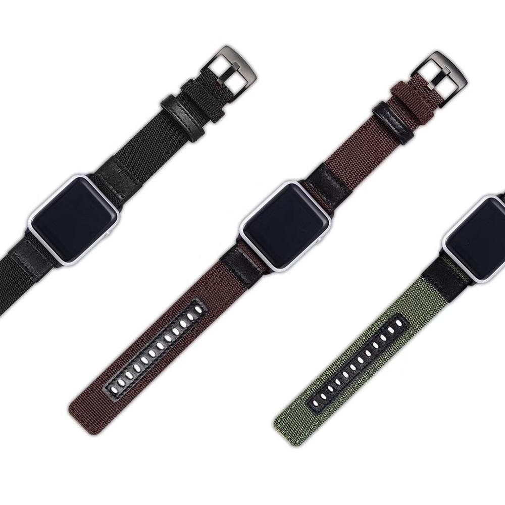Watches Apple Watch band Canvas Leather Strap black adapator, 44mm/ 40mm/ 42mm/ 38mm iwatch Series 1 2 3 4 Wove Nylon sport wrist bracelet iwatch watchband, USA Fast Shipping