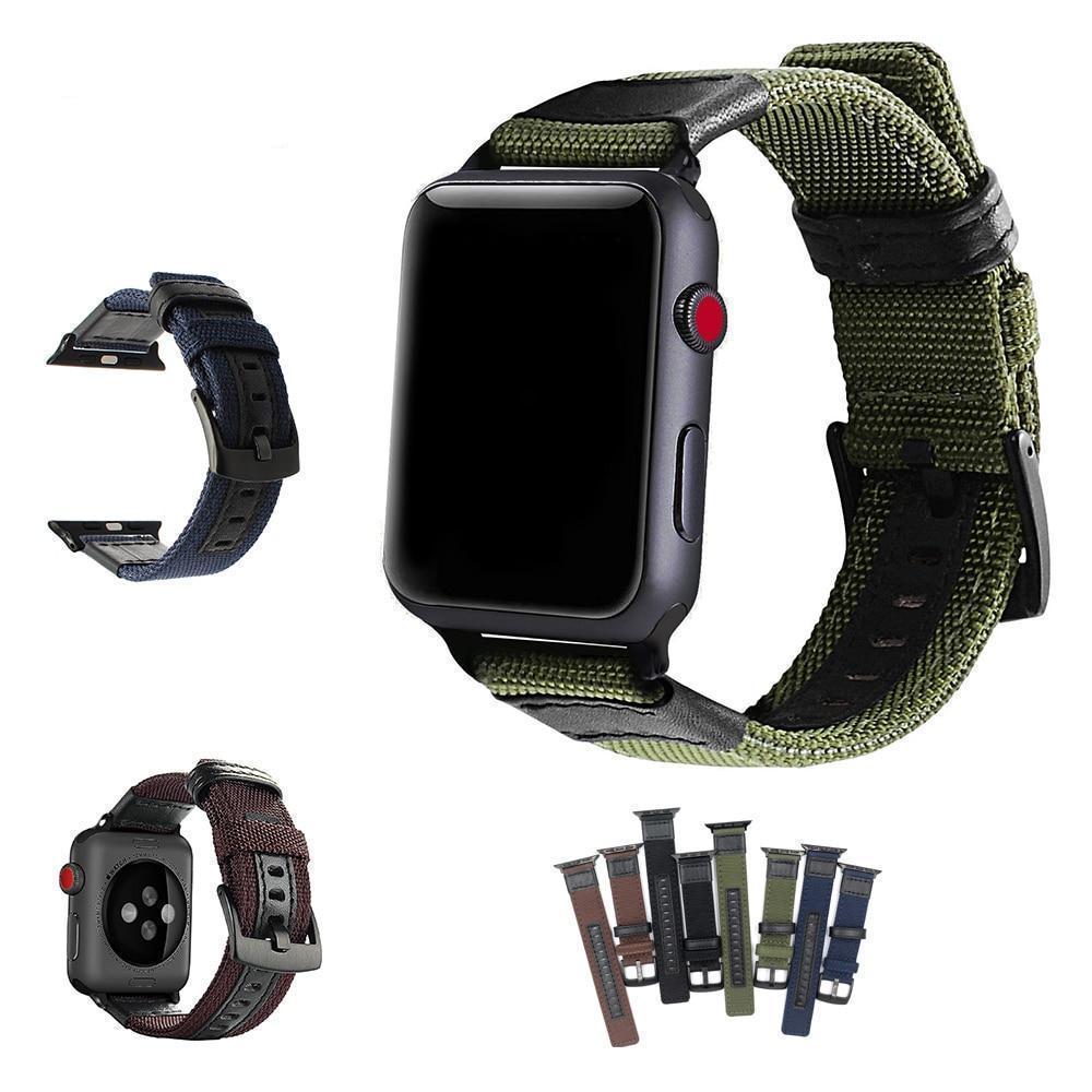 Watches Apple Watch band Canvas Leather Strap black adapator, 44mm/ 40mm/ 42mm/ 38mm iwatch Series 1 2 3 4 Wove Nylon sport wrist bracelet iwatch watchband, USA Fast Shipping