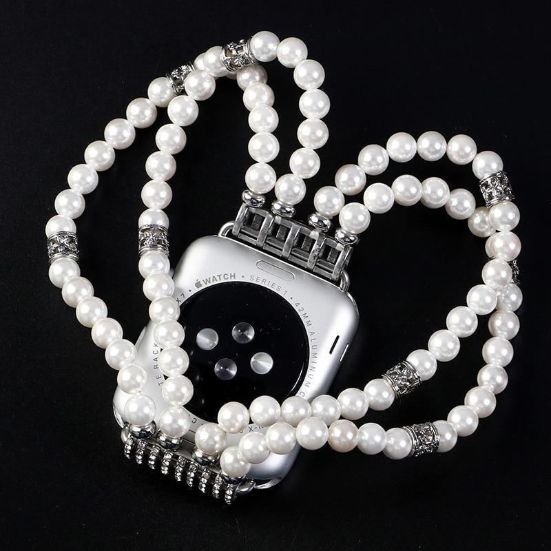 Watches Apple Watch Series 5 4 3 2 Band, Bling Stretch strap, Bling Pearls fits 38mm, 40mm, 42mm, 44mm