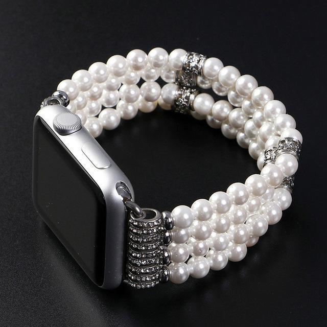 Watches Apple Watch Series 5 4 3 2 Band, Bling Stretch strap, Bling Pearls fits 38mm, 40mm, 42mm, 44mm