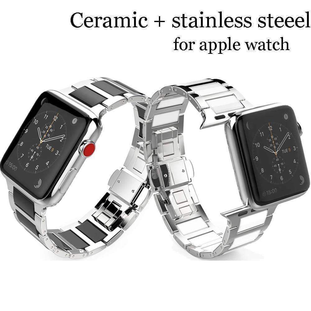 Watches Apple Watch Series 5 4 3 2 Band, Ceramic Stainless Steel link Strap 38mm, 40mm, 42mm, 44mm - US Fast Shipping