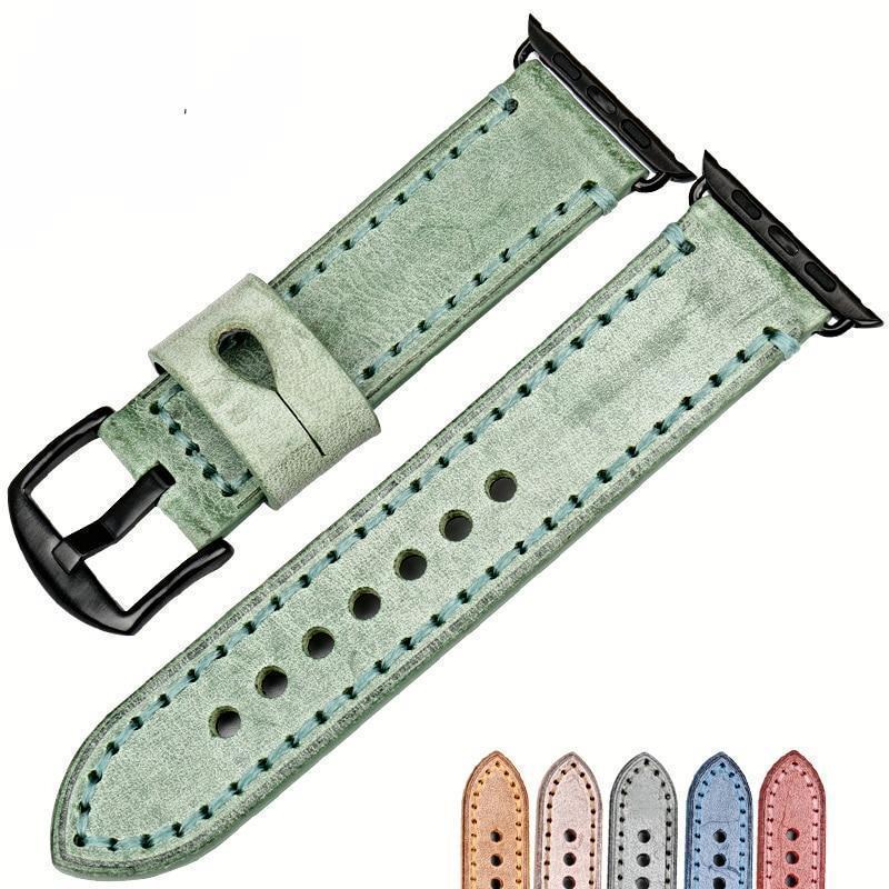 Watches Apple Watch Series 5 4 3 2 Band, Green Genuine Leather Watchband Watch Accessories Bracelet Wristband 38mm, 40mm, 42mm, 44mm