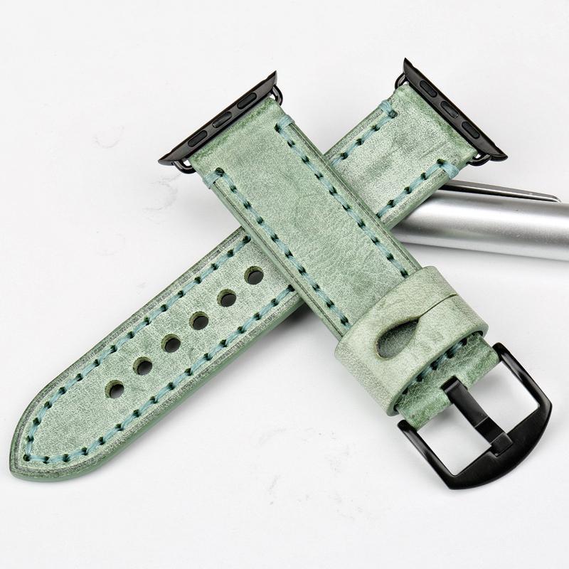 Watches Apple Watch Series 5 4 3 2 Band, Green Genuine Leather Watchband Watch Accessories Bracelet Wristband 38mm, 40mm, 42mm, 44mm