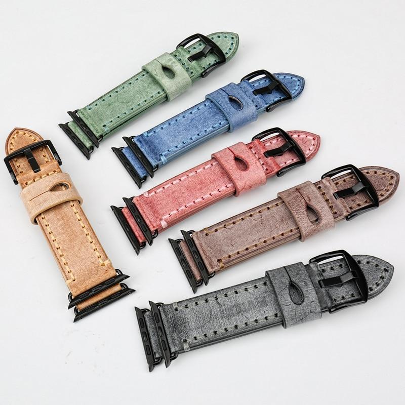 Watches Apple Watch Series 5 4 3 2 Band, Green Genuine Leather Watchband Watch Accessories Bracelet Wristband 38mm, 40mm, 42mm, 44mm