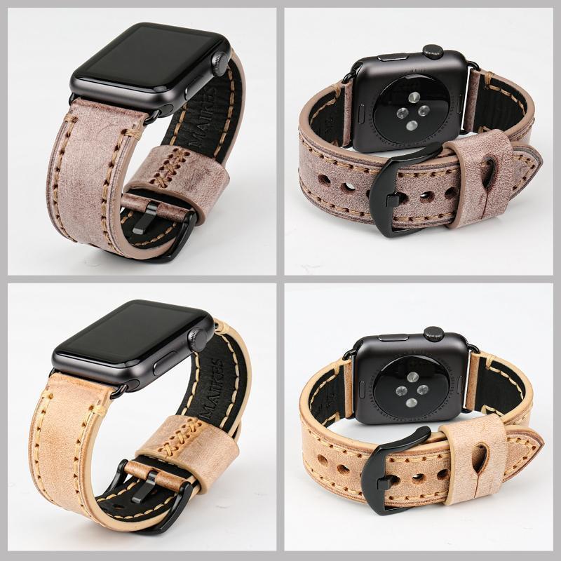 Watches Apple Watch Series 5 4 3 2 Band, Green Genuine Leather Watchband Watch Accessories Bracelet Wristband 38mm, 40mm, 42mm, 44mm