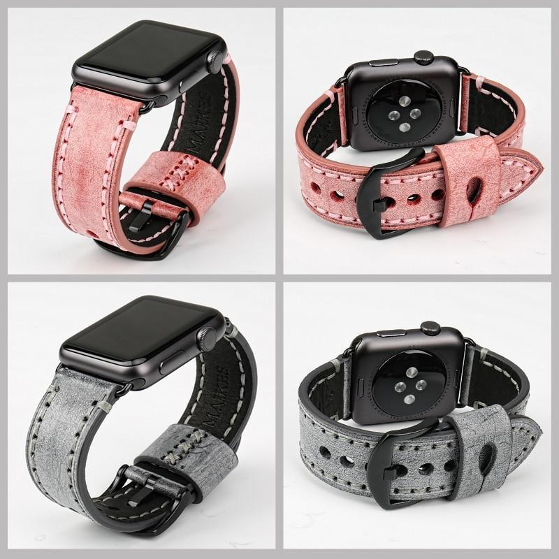 Watches Apple Watch Series 5 4 3 2 Band, Green Genuine Leather Watchband Watch Accessories Bracelet Wristband 38mm, 40mm, 42mm, 44mm