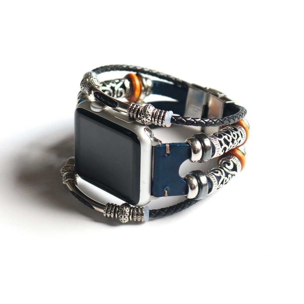 Watches Apple Watch Series 5 4 3 2 Band,  Homemade Ethnic Vintage Bead with leather, Retro Punk Style Bracelet 38mm, 40mm, 42mm, 44mm