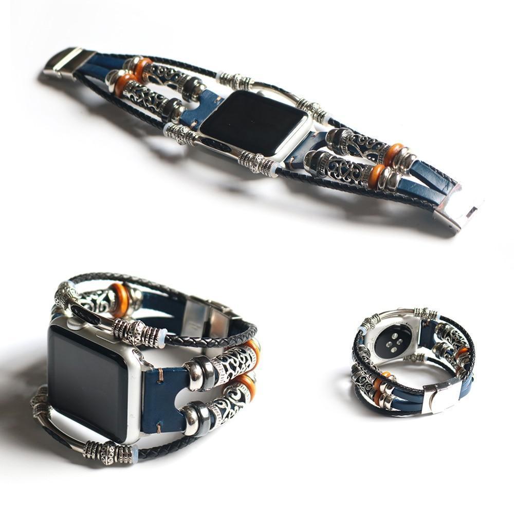 Watches Apple Watch Series 5 4 3 2 Band,  Homemade Ethnic Vintage Bead with leather, Retro Punk Style Bracelet 38mm, 40mm, 42mm, 44mm