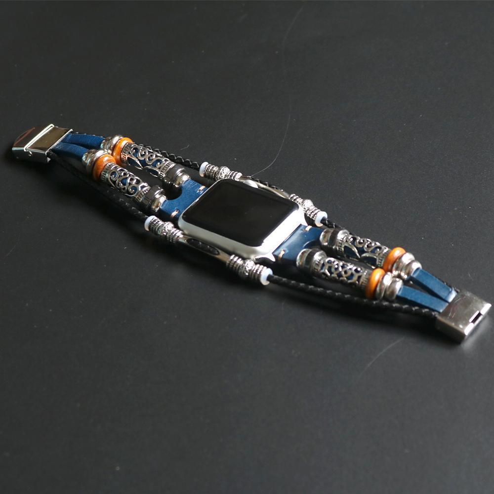 Watches Apple Watch Series 5 4 3 2 Band,  Homemade Ethnic Vintage Bead with leather, Retro Punk Style Bracelet 38mm, 40mm, 42mm, 44mm