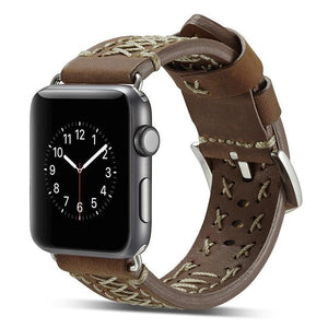 Watches Apple Watch Series 5 4 3 2 Band, Vintage Handmade Genuine Leather Strap Thread Bracelet 38mm, 40mm, 42mm, 44mm