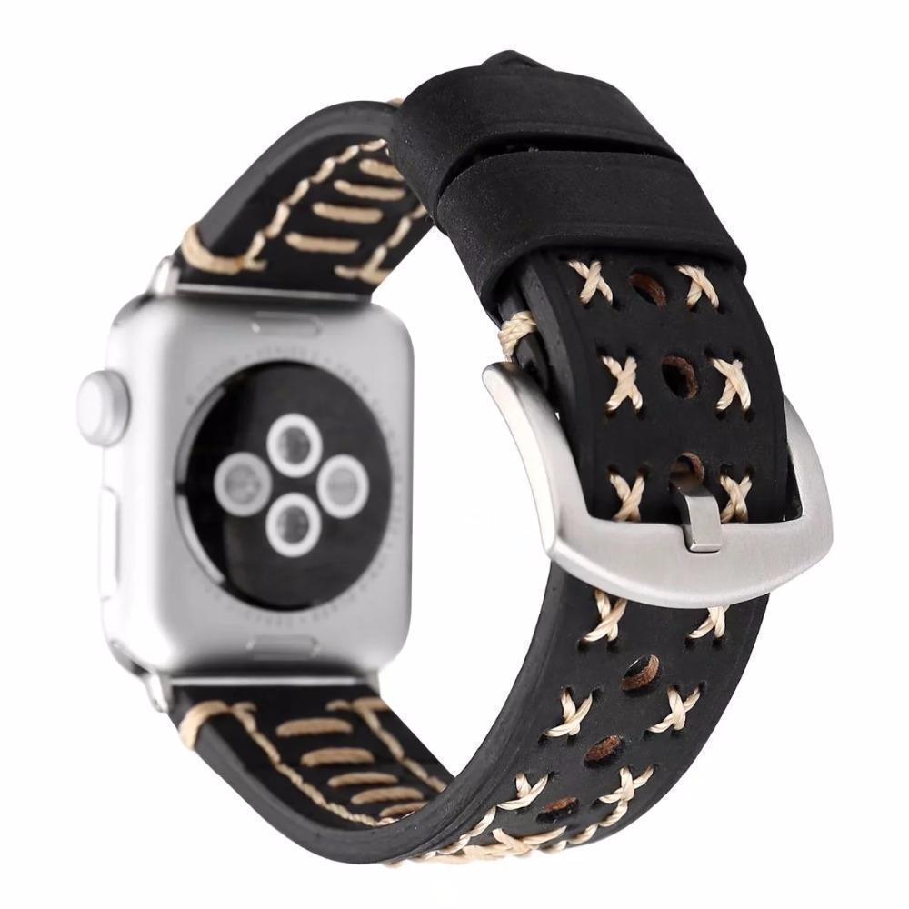 Watches Apple Watch Series 5 4 3 2 Band, Vintage Handmade Genuine Leather Strap Thread Bracelet 38mm, 40mm, 42mm, 44mm