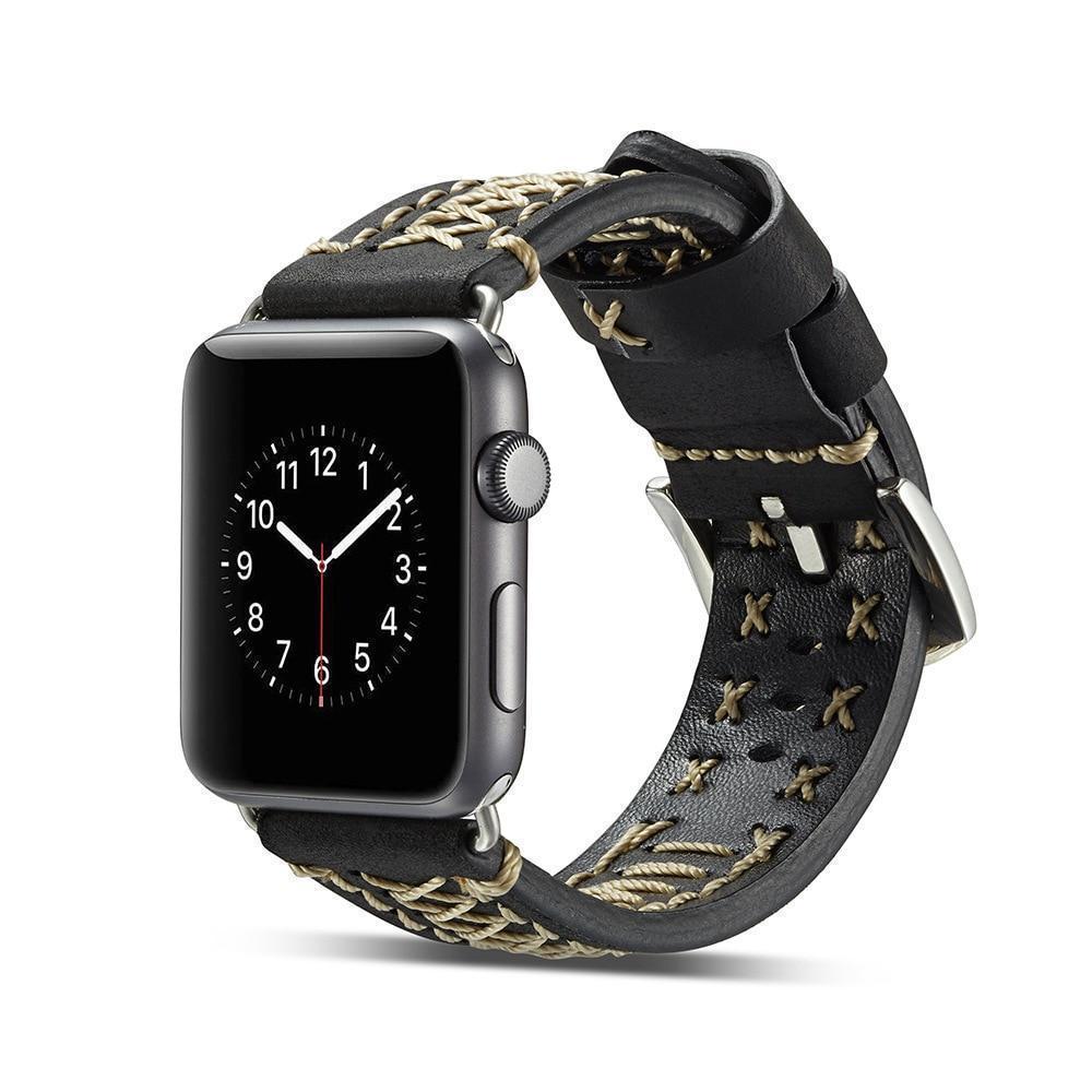 Watches Apple Watch Series 5 4 3 2 Band, Vintage Handmade Genuine Leather Strap Thread Bracelet 38mm, 40mm, 42mm, 44mm