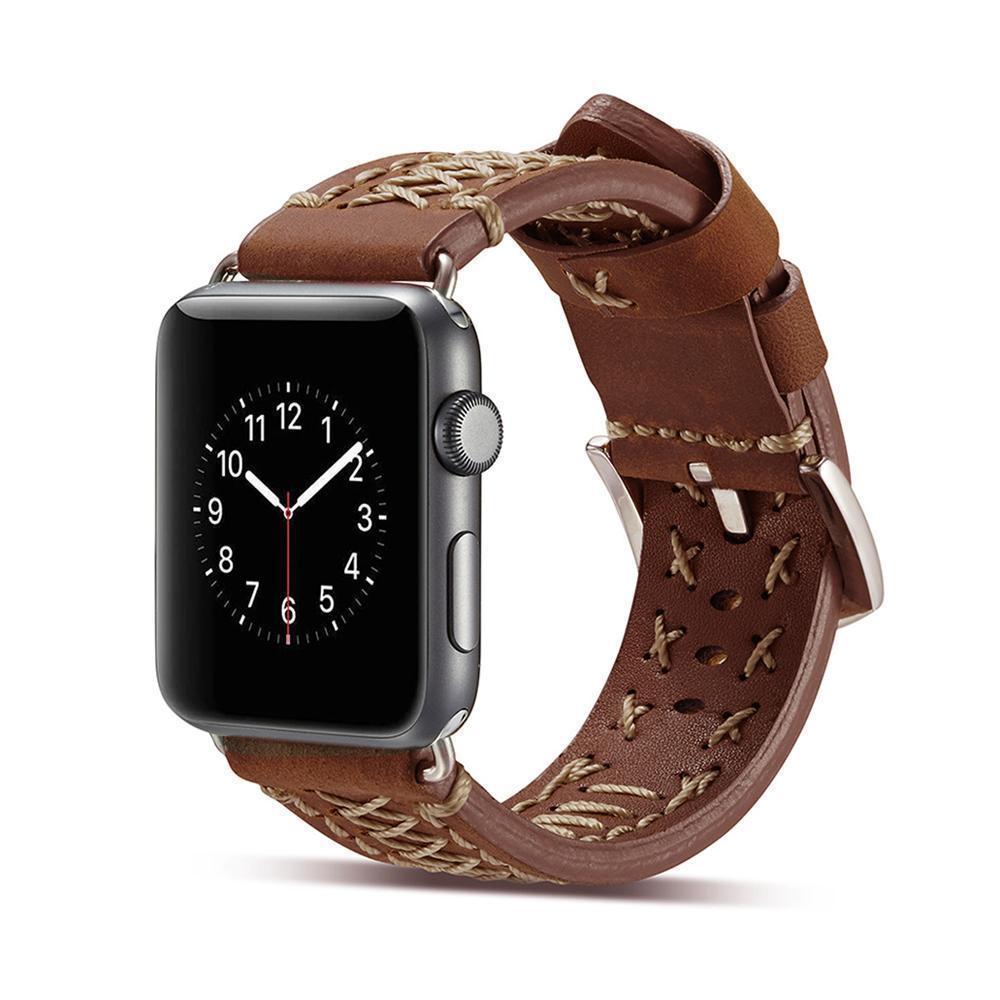 Watches Apple Watch Series 5 4 3 2 Band, Vintage Handmade Genuine Leather Strap Thread Bracelet 38mm, 40mm, 42mm, 44mm