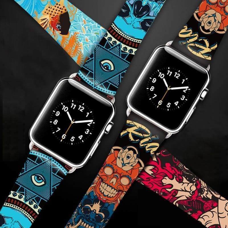 Watches Art Printed Leather Apple watch Band for iwatch Strap Series 1 2 3 4,  44mm/ 40mm/ 42mm/ 38mm