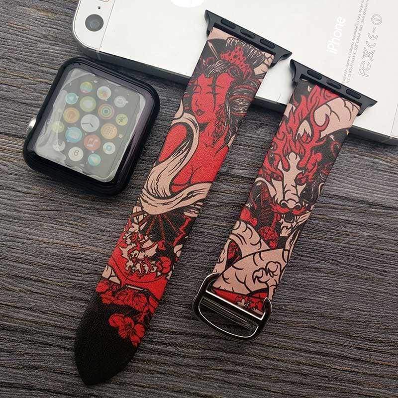 Watches Art Printed Leather Apple watch Band for iwatch Strap Series 1 2 3 4,  44mm/ 40mm/ 42mm/ 38mm