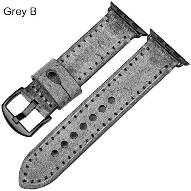 Watches Black buckle with grey leather / 42mm / 44mm Apple Watch Series 5 4 3 2 Band, Green Genuine Leather Watchband Watch Accessories Bracelet Wristband 38mm, 40mm, 42mm, 44mm