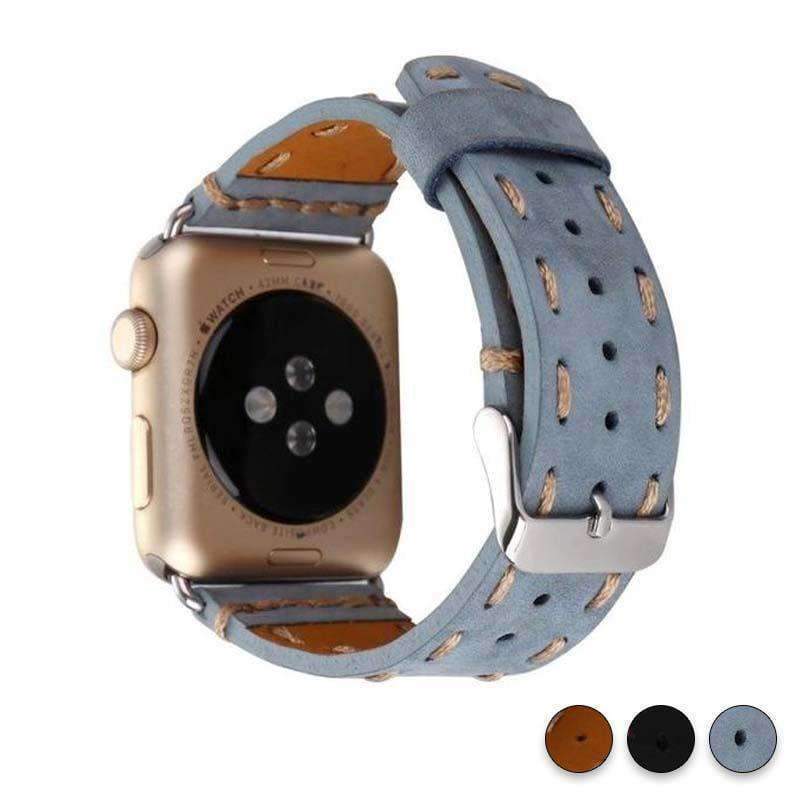 Watches Blue / 38mm / 42mm Apple Watch Series 5 4 3 2 Band, Handmade Vintage tooled Genuine Leather Strap 38mm, 40mm, 42mm, 44mm - US Fast Shipping