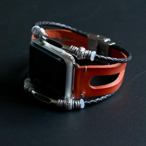 Watches Line Brown / 38mm / 42mm Apple Watch Series 5 4 3 2 Band,  Homemade Ethnic Vintage Bead with leather, Retro Punk Style Bracelet 38mm, 40mm, 42mm, 44mm
