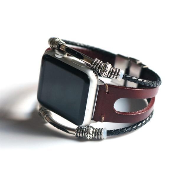 Watches Line Red Brown / 38mm / 42mm Apple Watch Series 5 4 3 2 Band,  Homemade Ethnic Vintage Bead with leather, Retro Punk Style Bracelet 38mm, 40mm, 42mm, 44mm