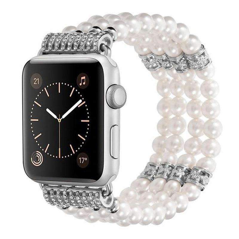 Watches White / 38mm / 40mm Apple Watch Series 5 4 3 2 Band, Bling Stretch strap, Bling Pearls fits 38mm, 40mm, 42mm, 44mm