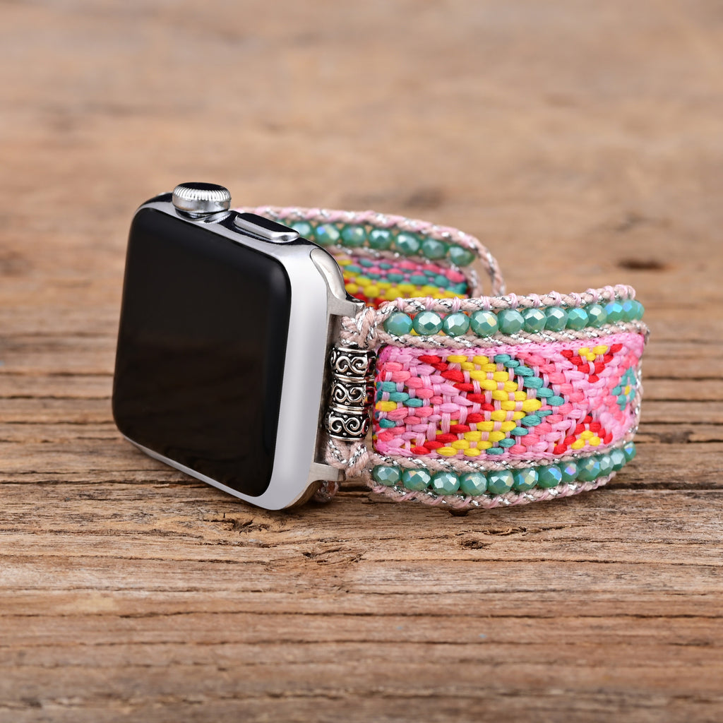 Pink Boho Style Nylon Webbing Woven Apple Watch Strap Band