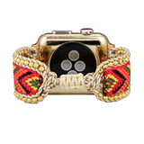 Gold Red Boho Style Nylon Webbing Woven Apple Watch Strap Band