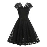 1950s Floral Lace Swing V Collar Dress