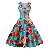 1950s Floral Print Swing Party Dress